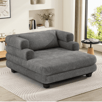 Euroco Oversized Chaise Lounge 52.4" Modern Comfy Lounger Chenille Upholstered Sofa Bed with Deep Seat and Layered Armrests for Living Room or Bedroom, Grey