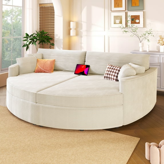 Euroco Oversized Double Chaise Lounge Sofa 102.3" Sofa Bed Upholstered Loveseat Sofa Couch with Deep Seat and USB Ports for Living Room, Beige