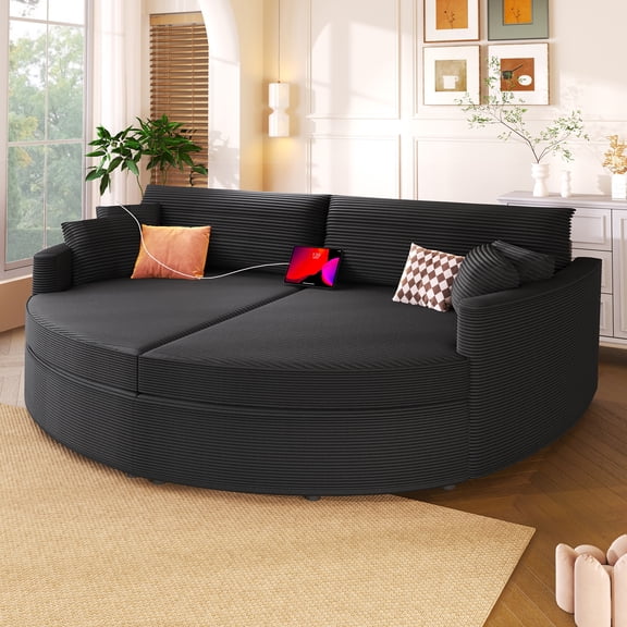 Euroco Oversized Double Chaise Lounge Sofa 102.3" Sofa Bed Upholstered Loveseat Sofa Couch with Deep Seat and USB Ports for Living Room, Black