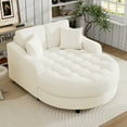 thumbnail image 1 of Euroco Oversized Round Chenille Chaise Lounge with Tufted Seat, Removable Pillows & High-Density Cushion – Modern Upholstered Lounge Chair for Bedroom or Living Room, 1 of 9