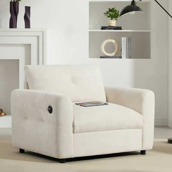 Euroco Oversized Tufted Armchair with Type-C & USB Charging Ports, High-Density Foam Cushions – Modern Lounge Chair