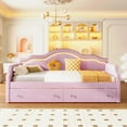 thumbnail image 1 of Euroco Upholstered Twin Size Daybed with 2 Drawers and LED Light, Pink, 1 of 10