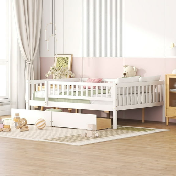 Euroco Pine Wood Full Size Storage Daybed with Drawers, White