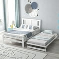 thumbnail image 1 of Euroco Pine Wood Space-Saving Platform Bed, Full for Kids, White, 1 of 10
