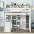 thumbnail image 1 of Euroco Pine Wood Twin Size Loft Bed with Desk, Wardrobe with Clothes Hanger and Display Shelves for Kids Bedroom, White, 1 of 10