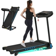 Euroco Portable Folding Treadmill with 10mph Speed,3.0 HP Exercise Treadmill with 4-Level Incline,Hydraulic System,Bluetooth Speaker and Charge Station,Low Noise Walking Treadmill for Home Office