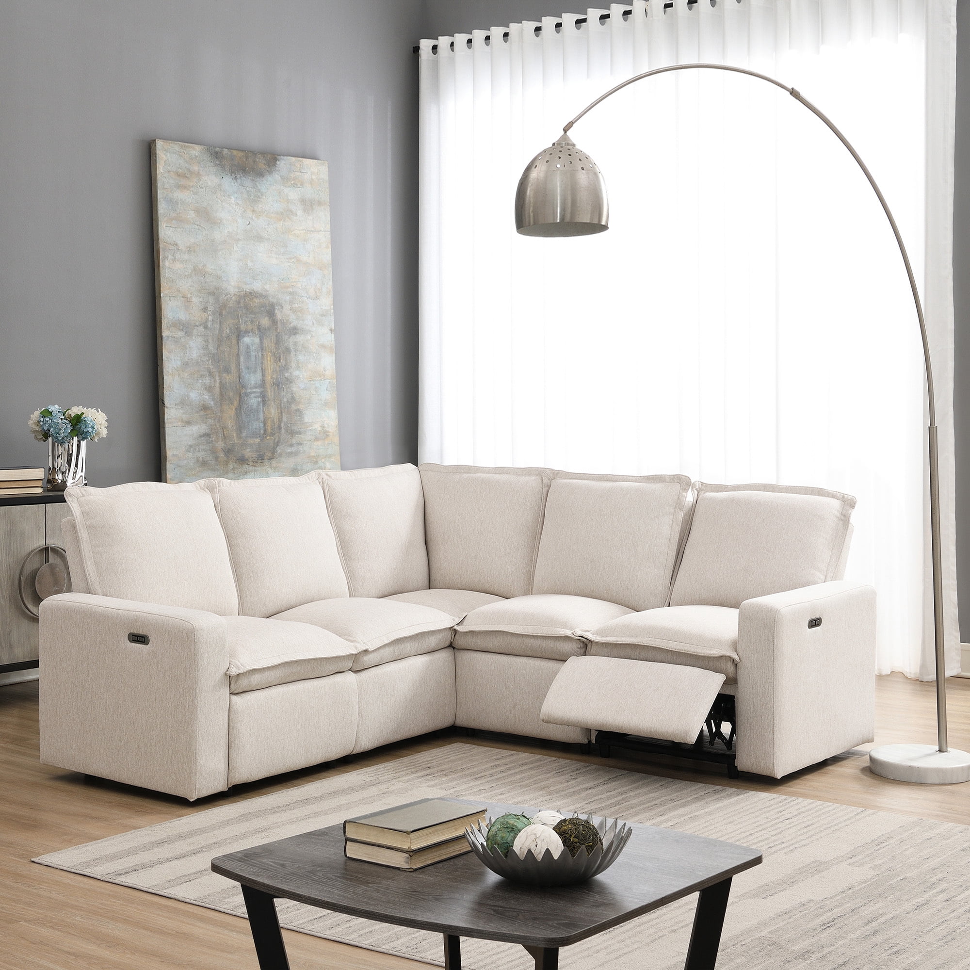 Euroco Power Recliner Sofa Set 5 Seat Sectional Sofa for Living Room