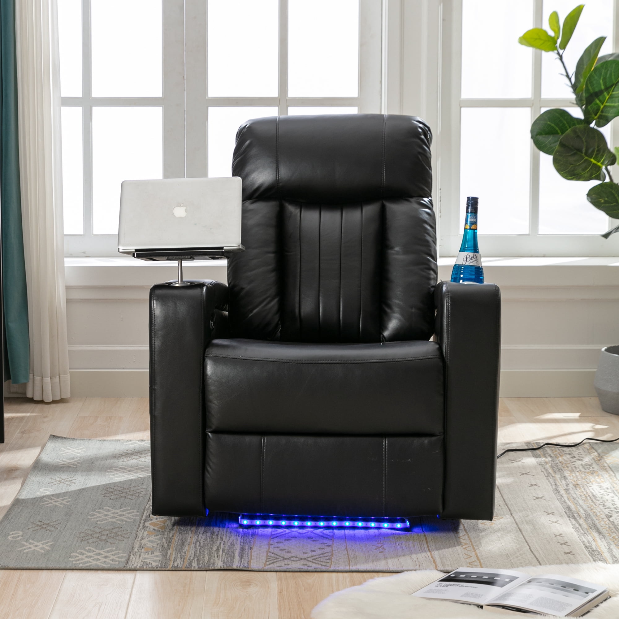 Euroco Premium Power Recliner with Storage Arms, Cupholders, Swivel Tray Table and Cell Phone Stand,Black