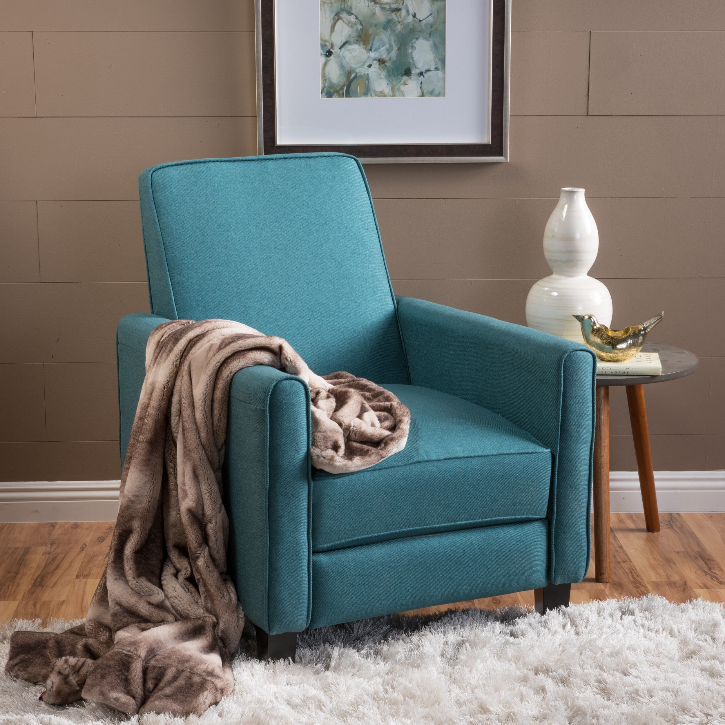 Euroco Push Back Recliner Chair in Linen Upholstery, Ergonomic Lounge Chair with Padded Seat and Backrest – Modern Accent Armchair