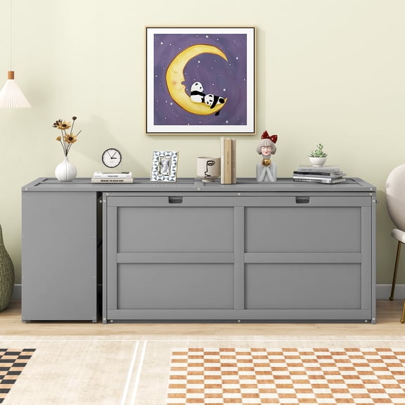 Euroco Queen Size Murphy Bed with Movable Desk, Gray