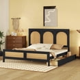 thumbnail image 1 of Euroco Queen Size Platform Bed with 2 Drawers, Rattan and Wood Frame, Black, 1 of 13