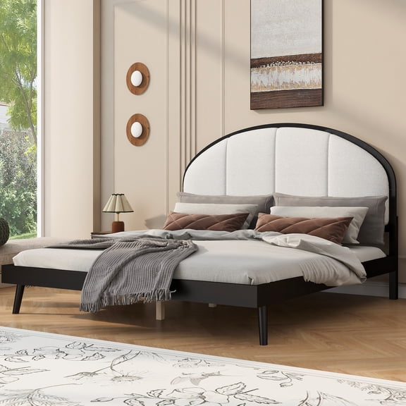 Euroco Queen Size Upholstery Platform Bed with Headboard, No Box Spring Needed, Black