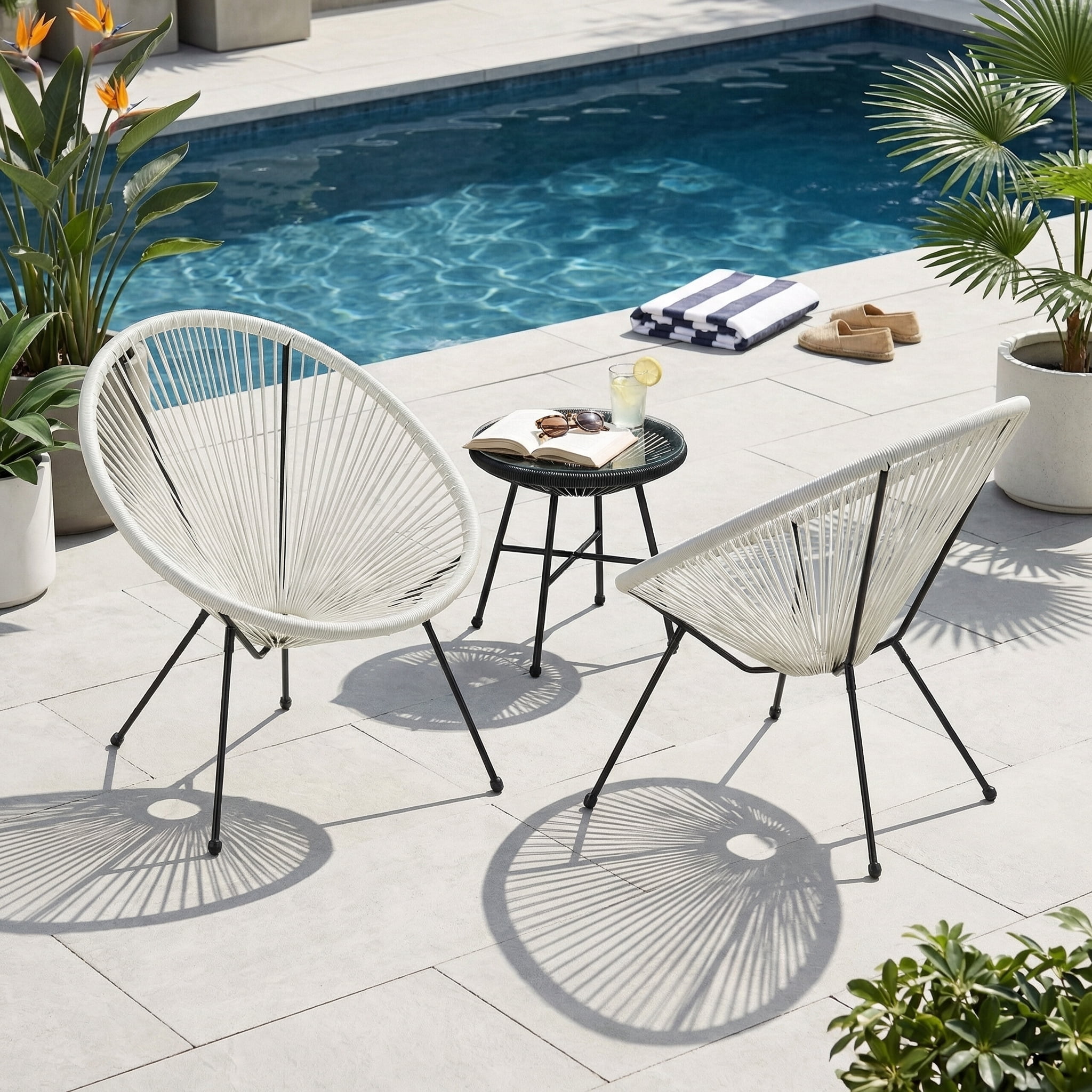 Euroco Rattan Patio Chairs Set of 2,Outdoor Woven Basket Club Chairs with Metal Frame for Living room Backyard Garden,All-weather Wicker,White