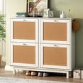 thumbnail image 1 of Euroco Rattan Shoe Cabinet with 4 Flip Drawers, Boho Style 2-Tier Shoe Storage Organizer with Large Space, Free Standing Shoe Rack for Entrance Hallway, White, 1 of 8