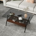 thumbnail image 1 of Euroco Rectangle Coffee Table with Tempered Glass top and Brown MDF Shelf, Modern Table for Living Room, Gray Glass, 1 of 9