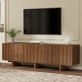 thumbnail image 1 of Euroco Retro Style Wood Grain TV Stand with Wavy Door Design for TVs up to 75", Rustic Media Console with Ample Storage Space, Sturdy Base TV Cabinet with Cable Management, 1 of 20