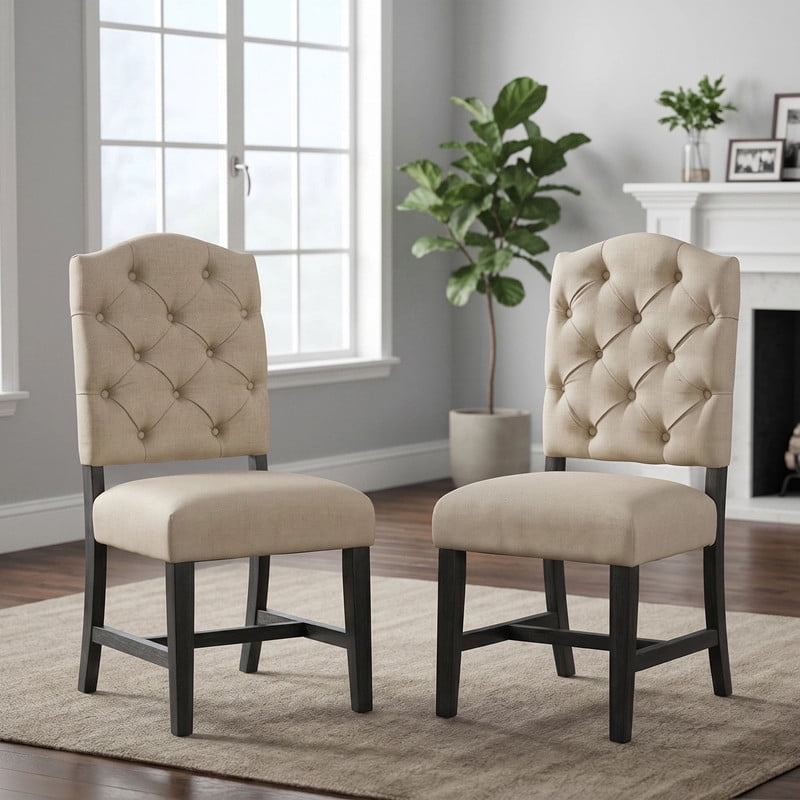 Euroco Retro Upholstered Dining Chairs Set of 2, Fabric Dining Side Chairs,Kitchen Chairs with High Backrest for Dining Room Living Room,Espresso