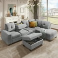 thumbnail image 1 of Euroco Reversible Sectional Sofa 6 Seat Couch with Storage Ottoman, L-shape Sofa with Rivet for Living Room, Light Gray, 1 of 9