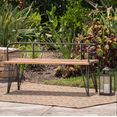 thumbnail image 1 of Euroco Rustic Acacia Wood Outdoor Bench with Powder-Coated Iron Frame, Patio Garden Seating, 1 of 10