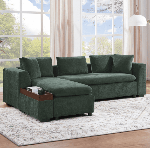 Euroco Sectional Sofa 93.7" L-shaped Sofa Upholstered Sofa Couch with wooden Storage Compartment for Living Room, Green