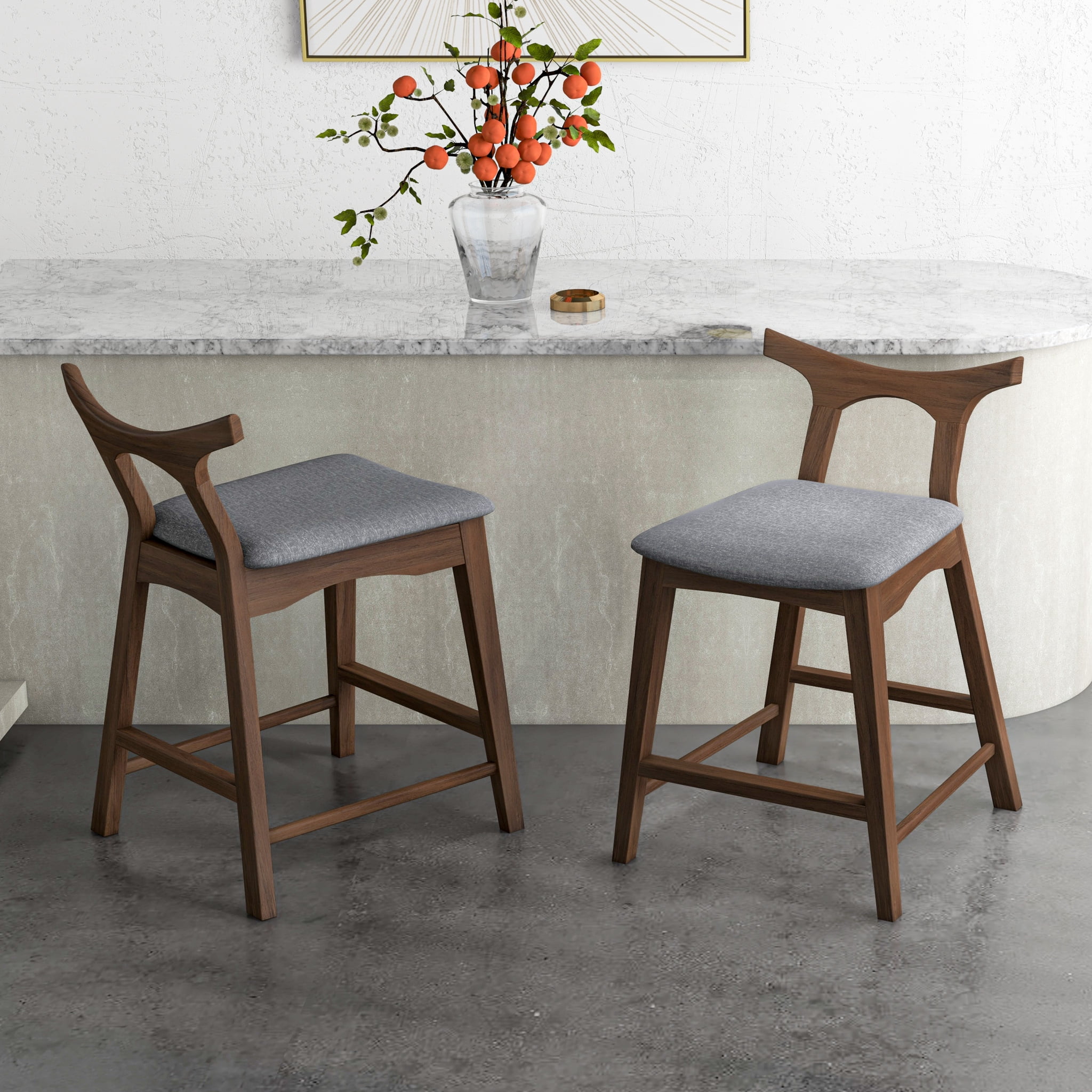 Euroco Set of 2 Dining Chairs,Tall Bar Stools with Backrest and Footrest for Kitchen Living Room,Grey
