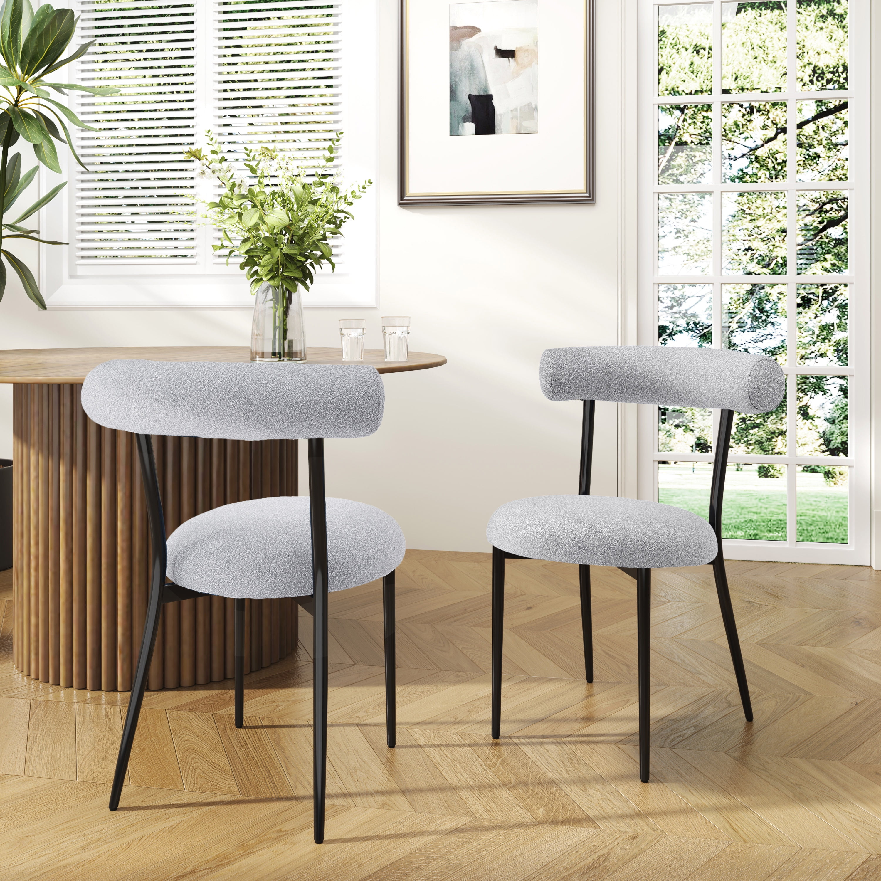 Euroco Set of 2 Modern Upholstered Barstools with Metal Frame and Open Back, 20.5'' Seat Height