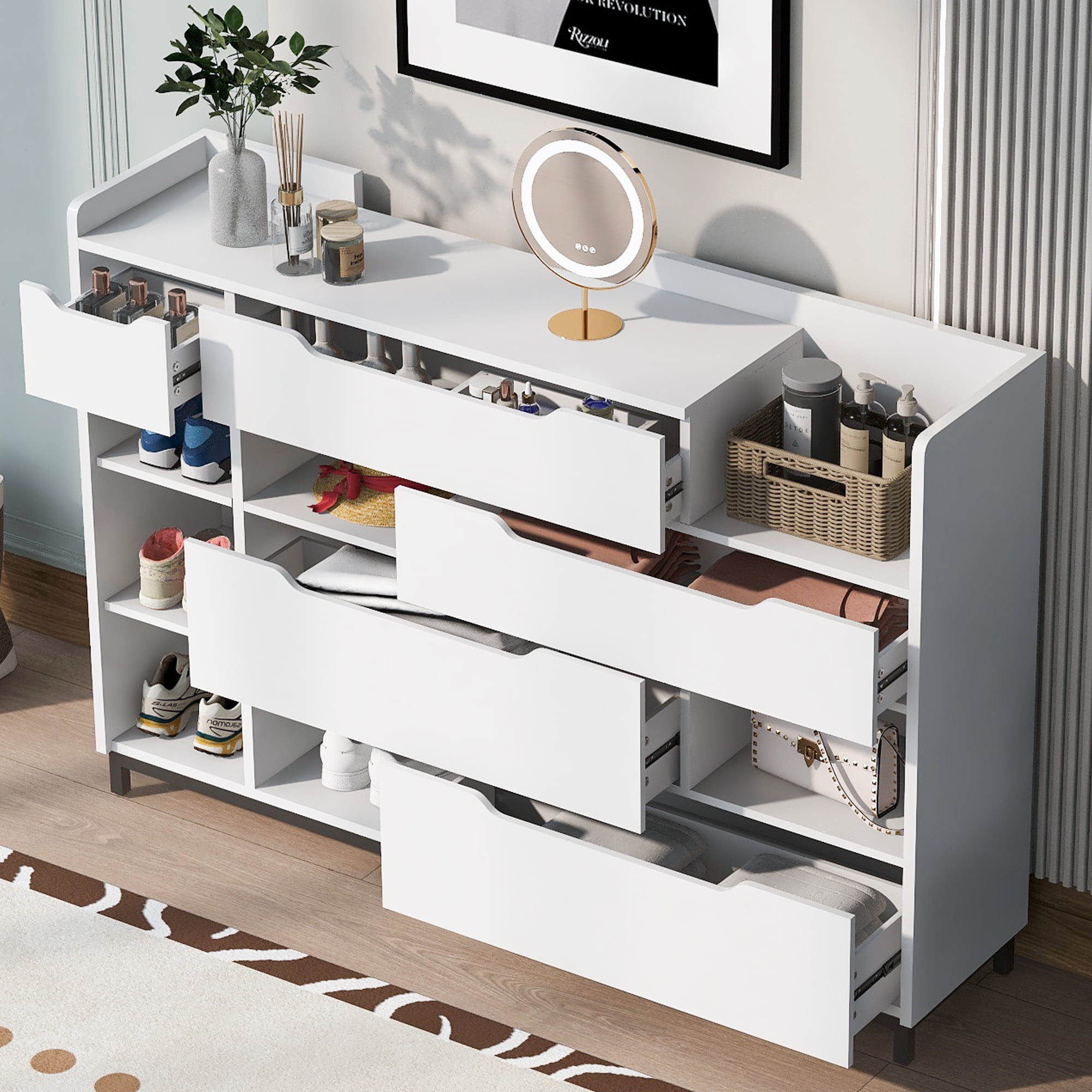 Euroco Shoe Storage Cabinet for Entryway with Drawers and Shelves ...