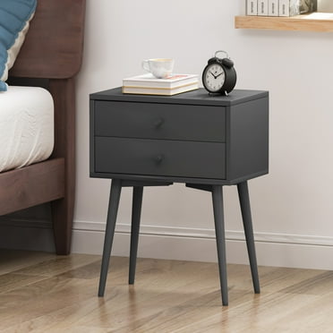 Euroco Side Table with 2 Storage Drawers,Mid-century End Table Nightstand Bedside Table for Small Spaces, Bedroom, Living Room, Entryway