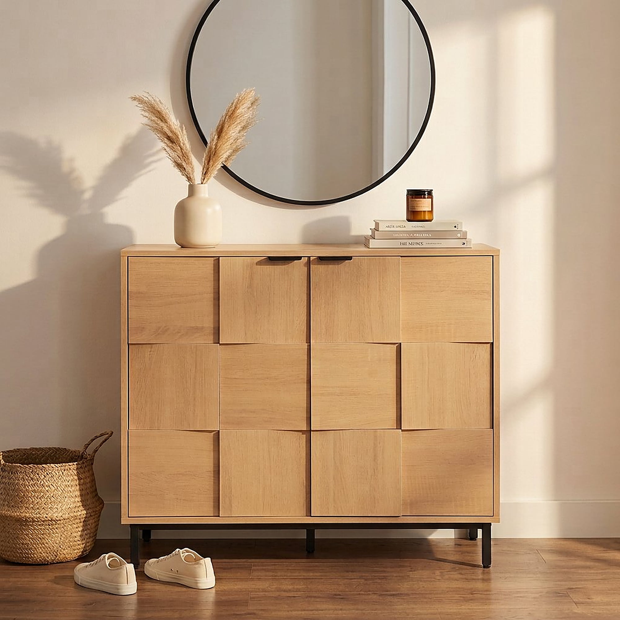 Euroco Sideboard Buffet Cabinet with Storage, Modern Storage Credenza Coffee Bar with 2 Doors for Kitchen Living Room,Entryway,Light Oak
