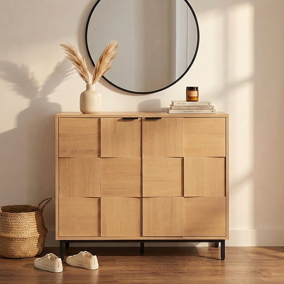 Euroco Sideboard Buffet Cabinet with Storage, Modern Storage Credenza Coffee Bar with 2 Doors for Kitchen Living Room,Entryway,Light Oak
