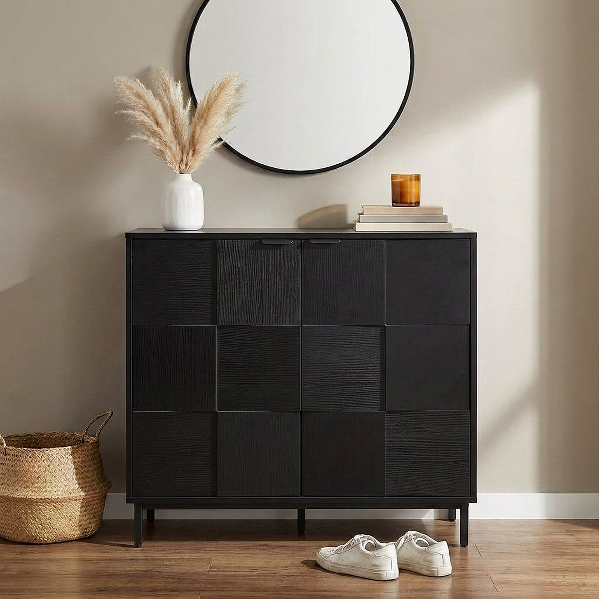 Euroco Sideboard Buffet Cabinet with Storage, Modern Storage Credenza Coffee Bar with 2 Doors for Kitchen Living Room,Entryway,Matt Black