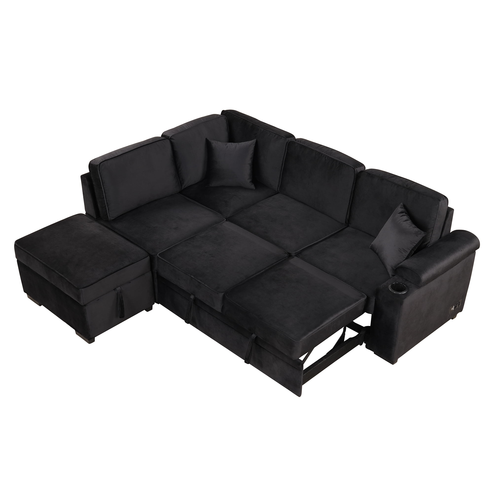 Euroco Sleeper Sofa Bed 5 Seat, L Shape Sofa with Pull Out Bed Velvet