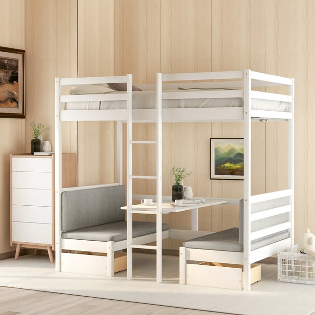 Euroco Solid Wood Convertible Twin over Twin Bunk Bed, Twin over Futon ...