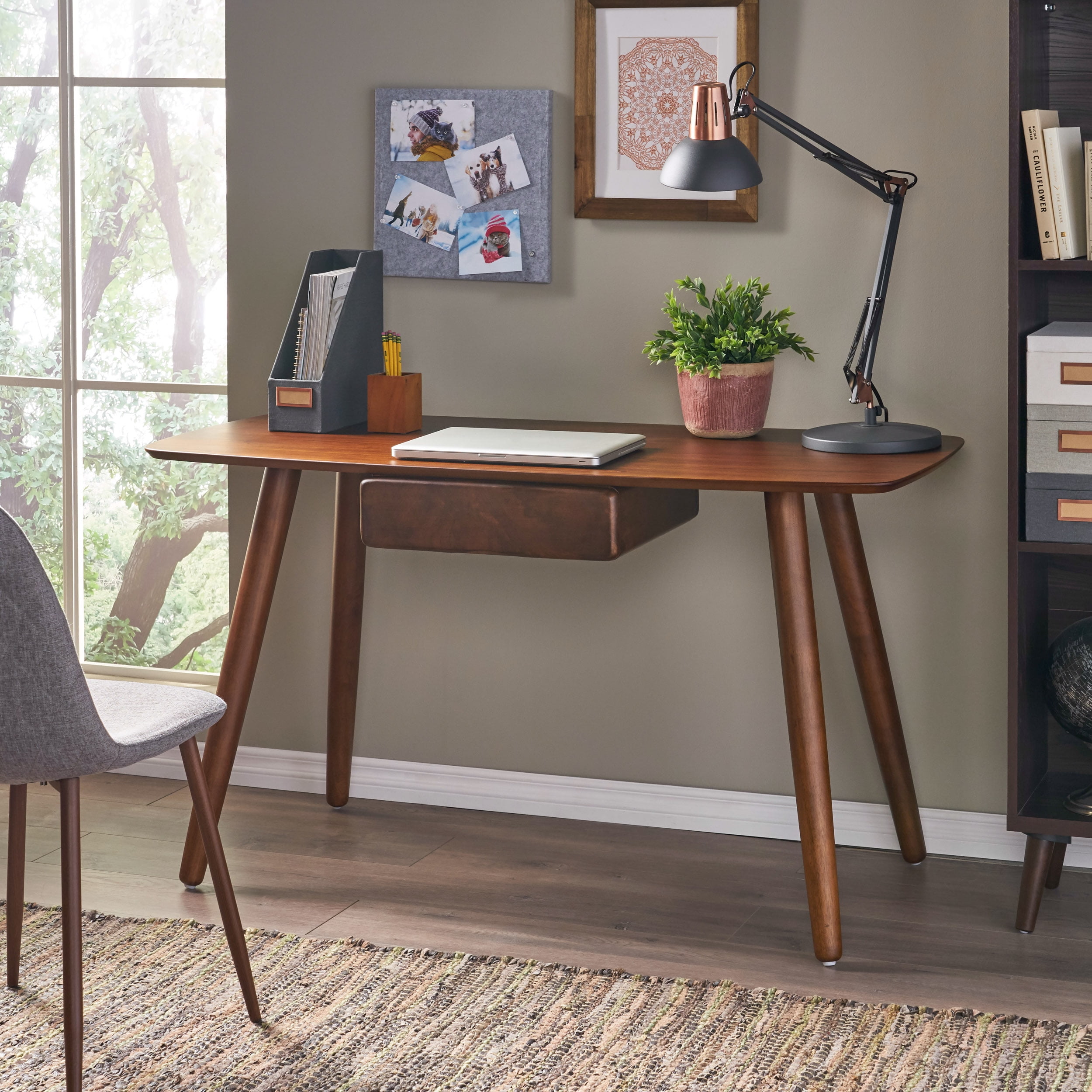 Euroco Study Computer Desk,Office Desk, Study Table,Writing Desk with Drawer for Home ,Office Modern Furniture,Walnut Color