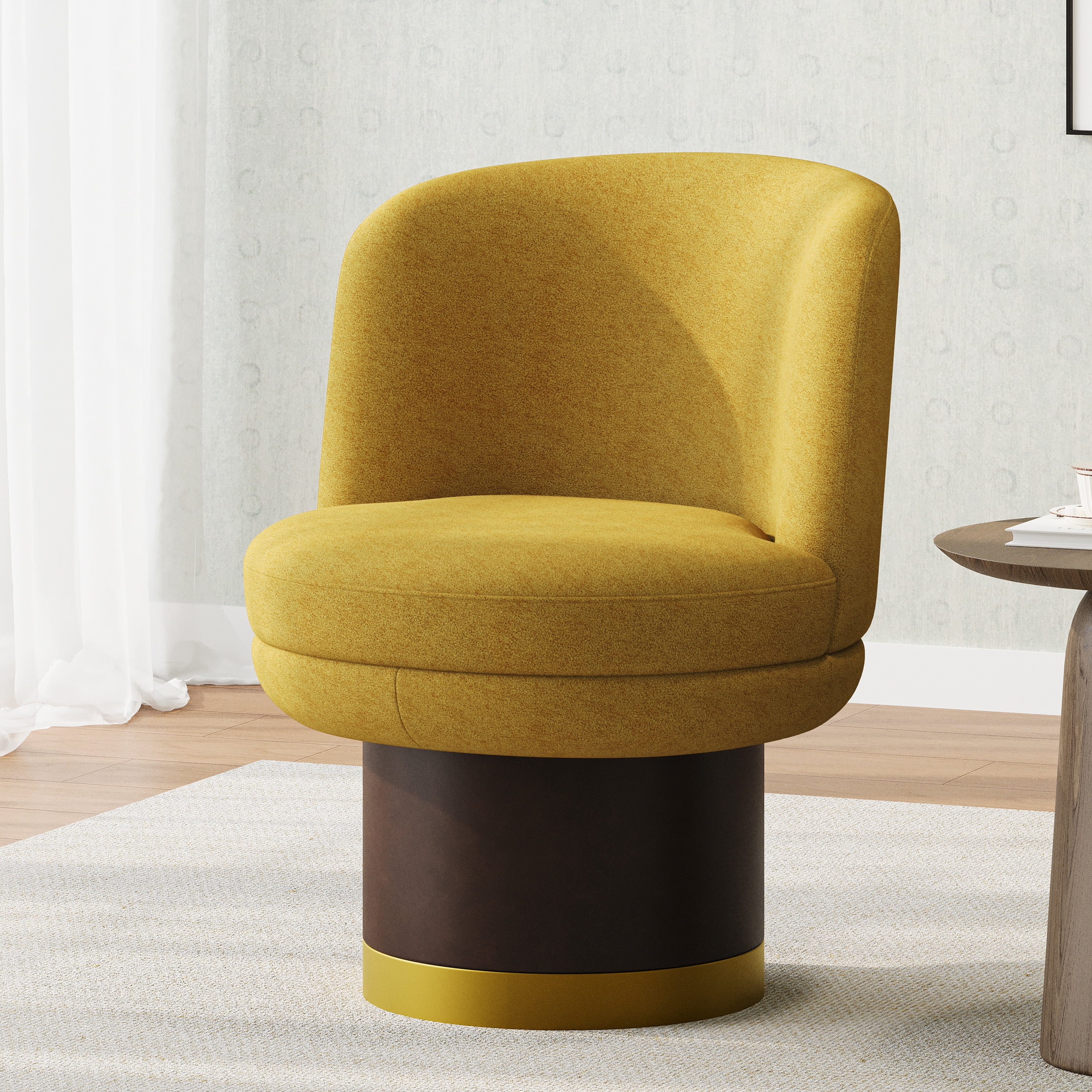 Euroco Swivel Accent Chair, 360° Swivel Barrel Chair with Curve Back and Soft Cushion,Chenille Reading Chair Single Sofa for Small Space,Living Room or Bedroom,Yellow