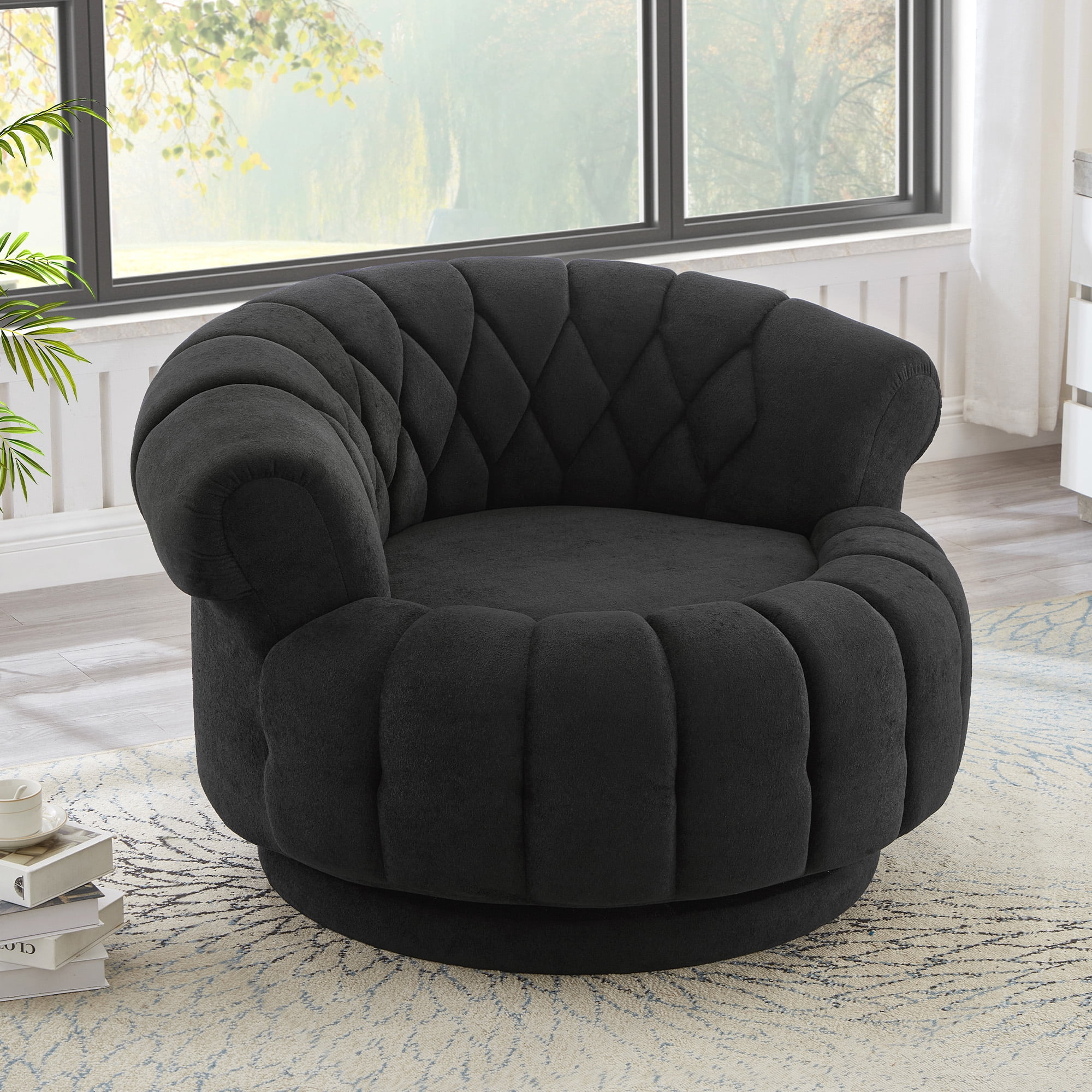 Euroco Swivel Accent Chair 360°Swivel Chair Sofa Barrel Swivel Chair Round Club Chair for Living Room and Bedroom