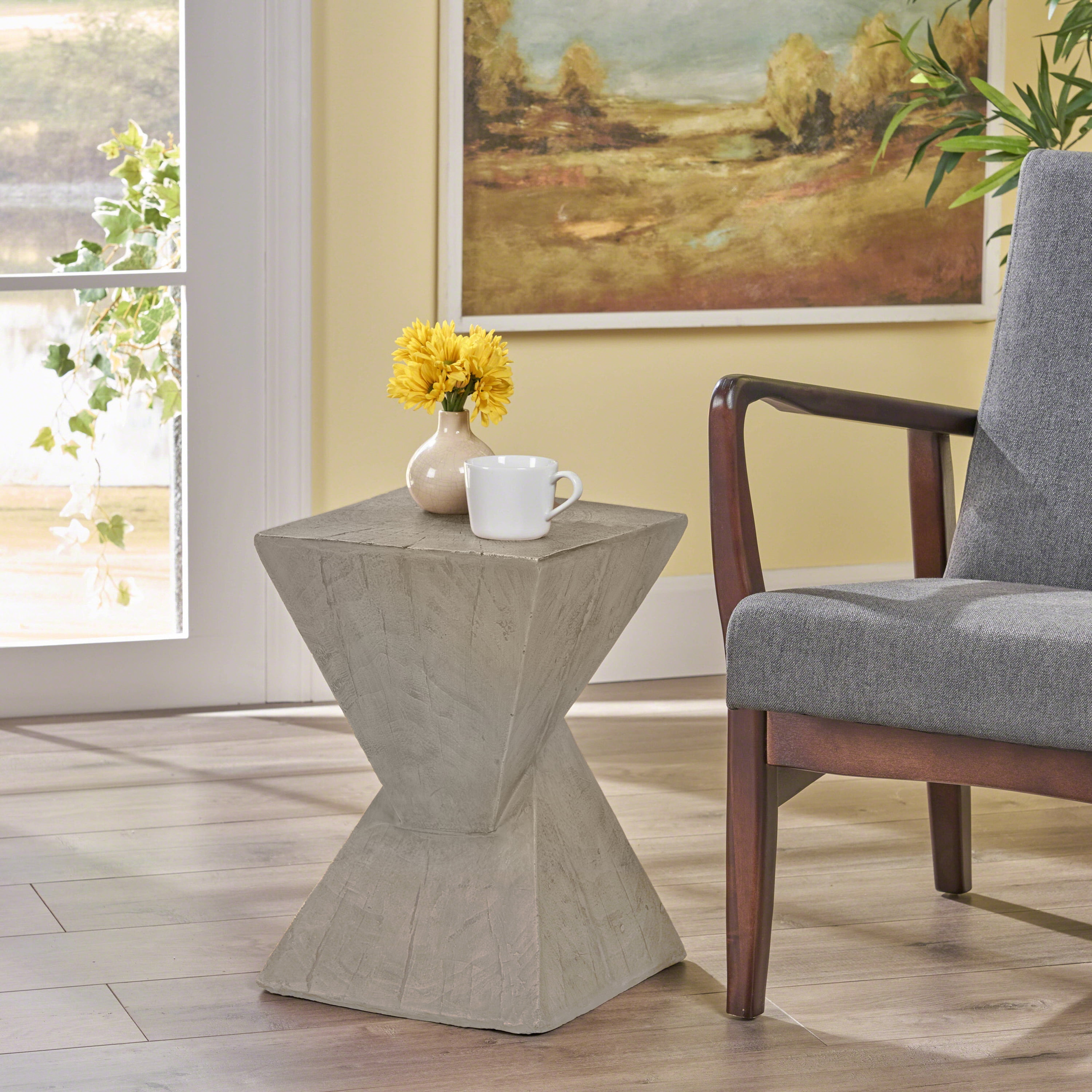 Euroco TESS Modern Side Table – Stylish Cent Table Compatible with Living Room, Bedroom, or Office – Versatile Home Furniture with Design and Sturdy Construction,Light gray Color