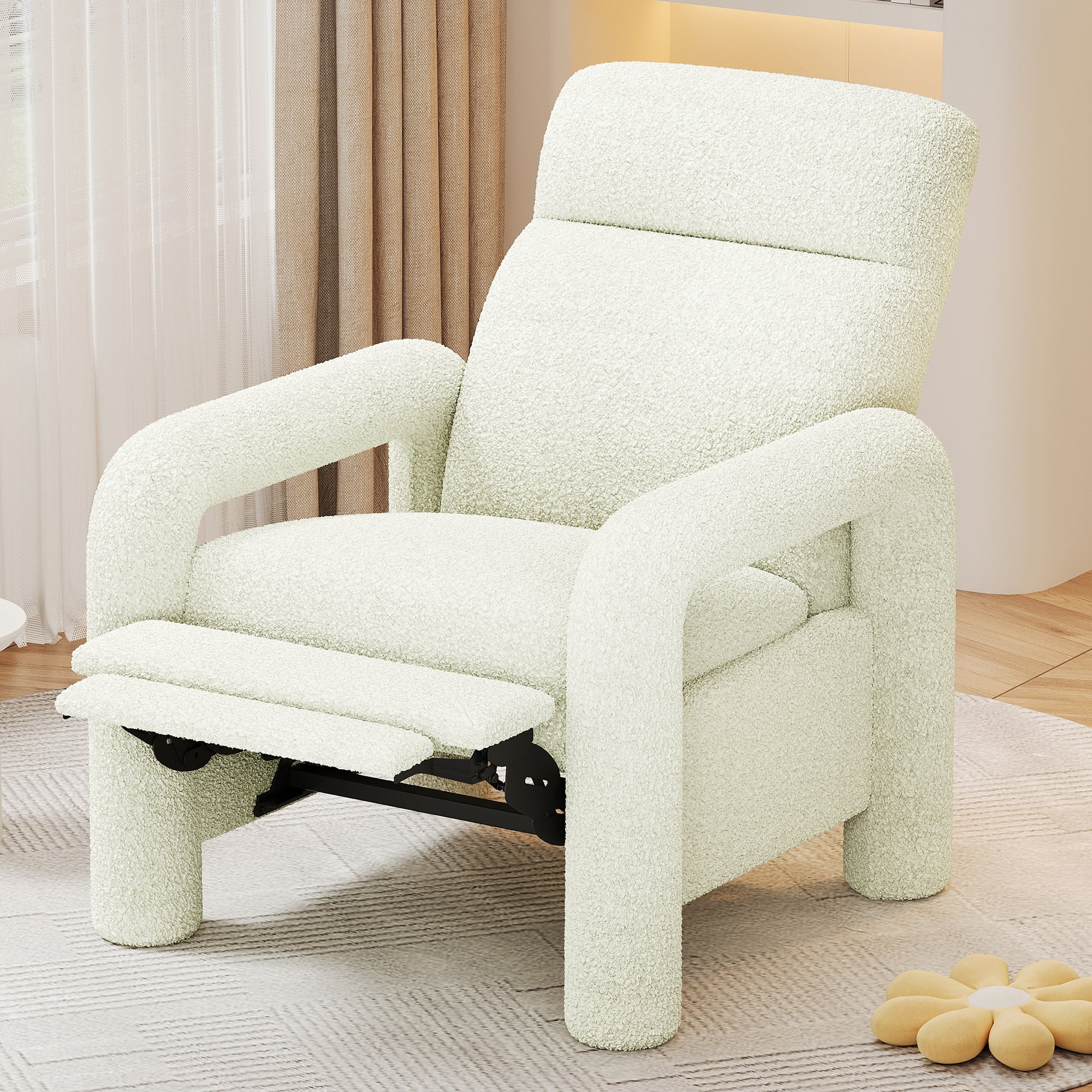 Euroco Teddy Fleece Push Back Recliner Chair, 3-Position Adjustable Armchair with Anti-Slip Legs & Ergonomic Design – Plush Accent Chair