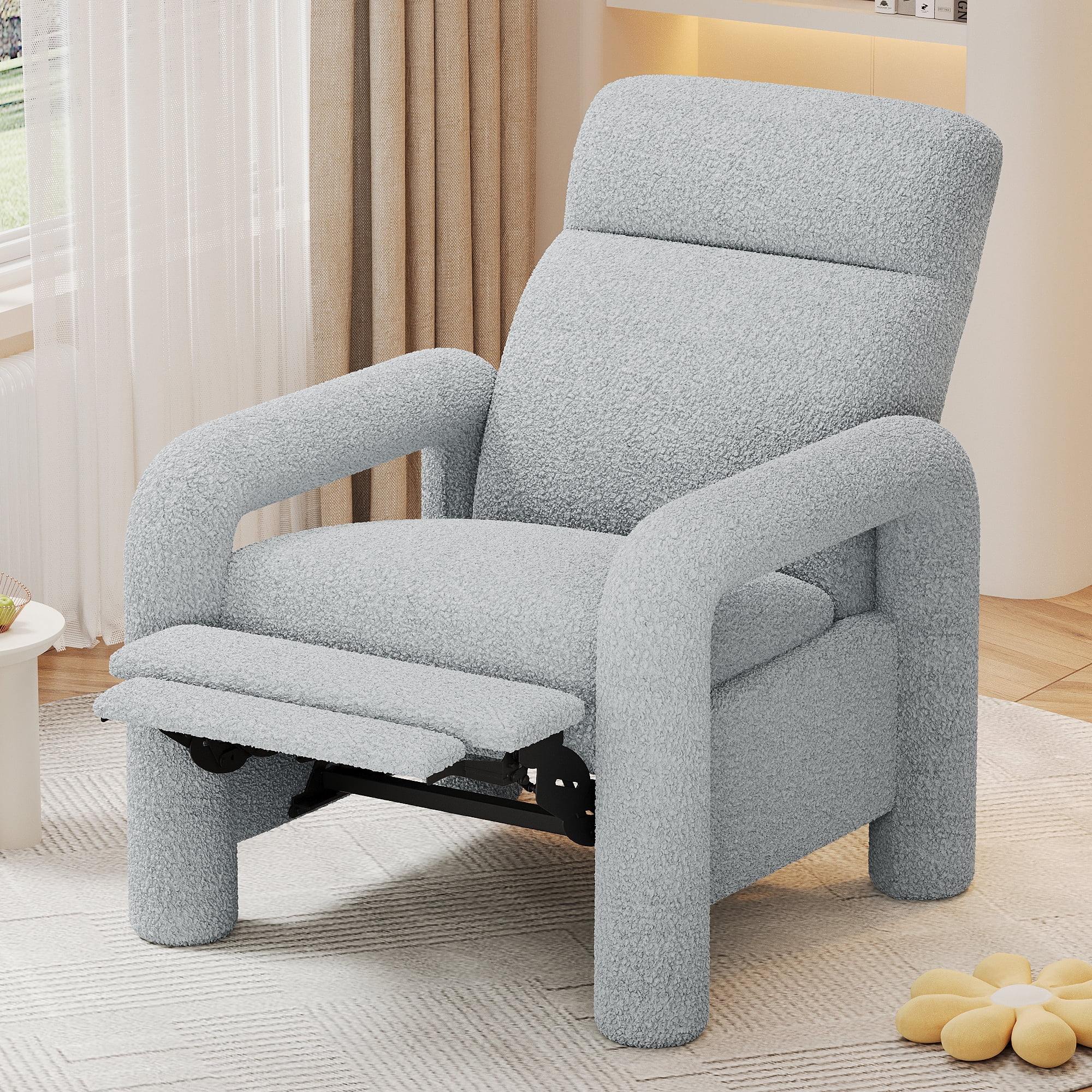 Euroco Teddy Fleece Push Back Recliner Chair, 3-Position Adjustable Armchair with Anti-Slip Legs & Ergonomic Design – Plush Accent Chair