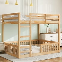 Euroco Full over Full Bunk Bed with Ladder and Guardrails for Kids Teens Adults, Natural