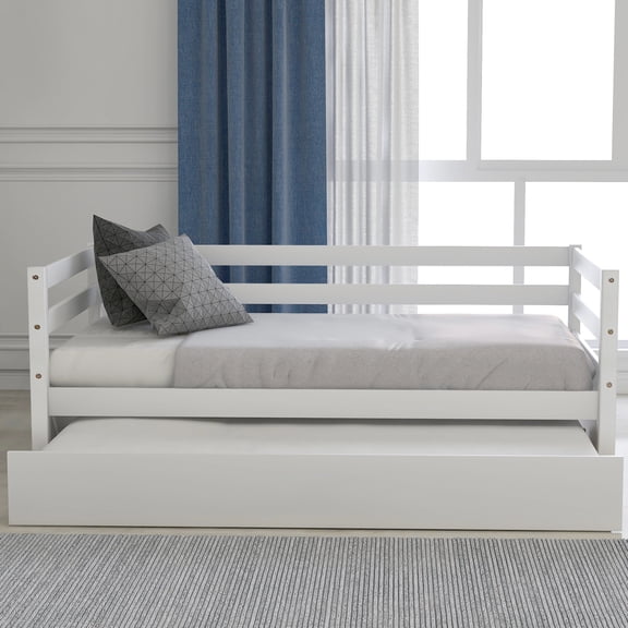 Euroco Twin Size Daybed with Twin Trundle Bed, White