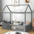 thumbnail image 1 of Euroco Twin Size Low House Bed with Fence and Door, Gray, 1 of 11
