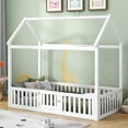 thumbnail image 1 of Euroco Twin Size Low House Bed with Fence and Door, White, 1 of 11