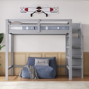 Euroco Full Size Loft Bed with Storage Wardrobe, Gray