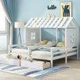 thumbnail image 1 of Euroco Twin Size Wood House Double Platform Beds, House Shaped Roof and Windows, 2 Drawers for Kids, 1 of 9