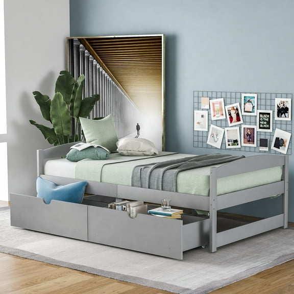 Euroco Twin Size Wooden Daybed with 2 Storage Drawers for Kids Bedroom, Gray