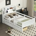 thumbnail image 1 of Euroco Twin Size Wooden Platform bed with Drawers and LED Light, White, 1 of 12