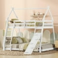 thumbnail image 1 of Euroco Twin over Queen Bunk Bed with Climbing Nets and Ramp for Kids Teens Bedroom, White, 1 of 14