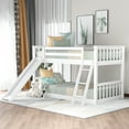 thumbnail image 1 of Euroco Twin over Twin Floor Bunk Bed, Solid Wood with Ladder and Slide for Kids Teens Adults, White, 1 of 12
