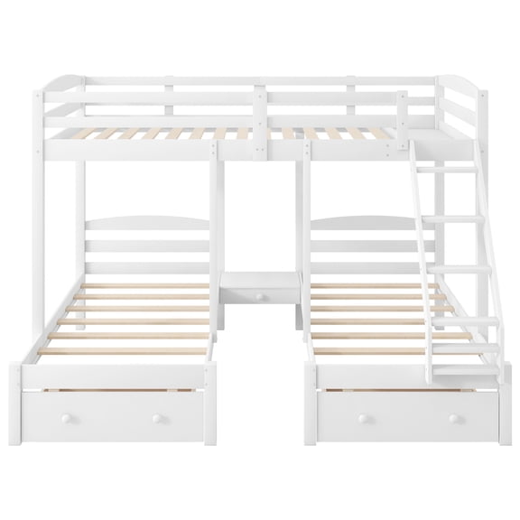 Euroco Wood Storage Bunk Bed, Full over Twin & Twin for Kids Teens Bedroom, 3-in-1 Bunk with 2 Drawers, White
